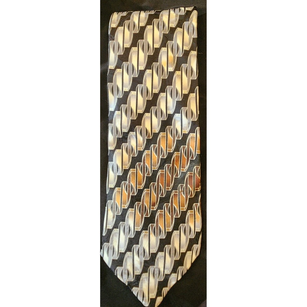 Van Heusen Necktie Mens OS Black Silver Gold Excellent 90s Vintage Ombre Silk